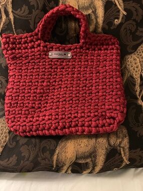 Crocheted Handmade Handbag with attached straps - New - Burgundy color